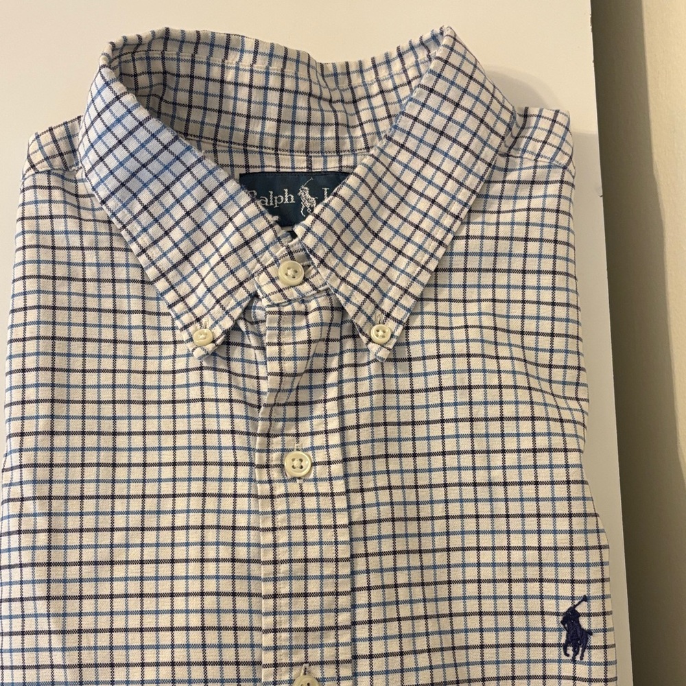 Ralph Lauren White Shirt with Blue Windowpane Check